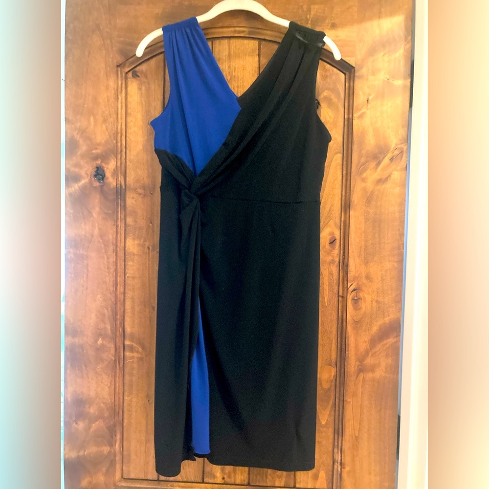 Valerie Bertinelli Asymmetrical Dress in Black and Blue